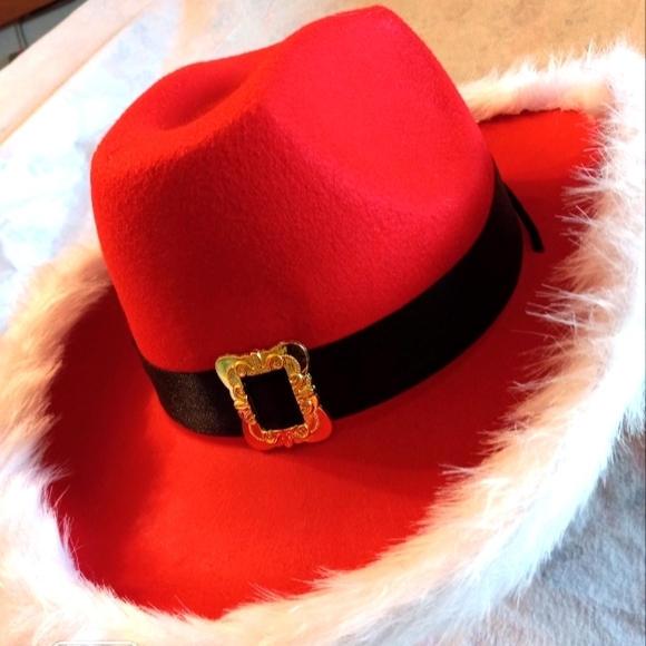 LED Light Blinking Cowboy Santa Hat - Picture 2 of 16